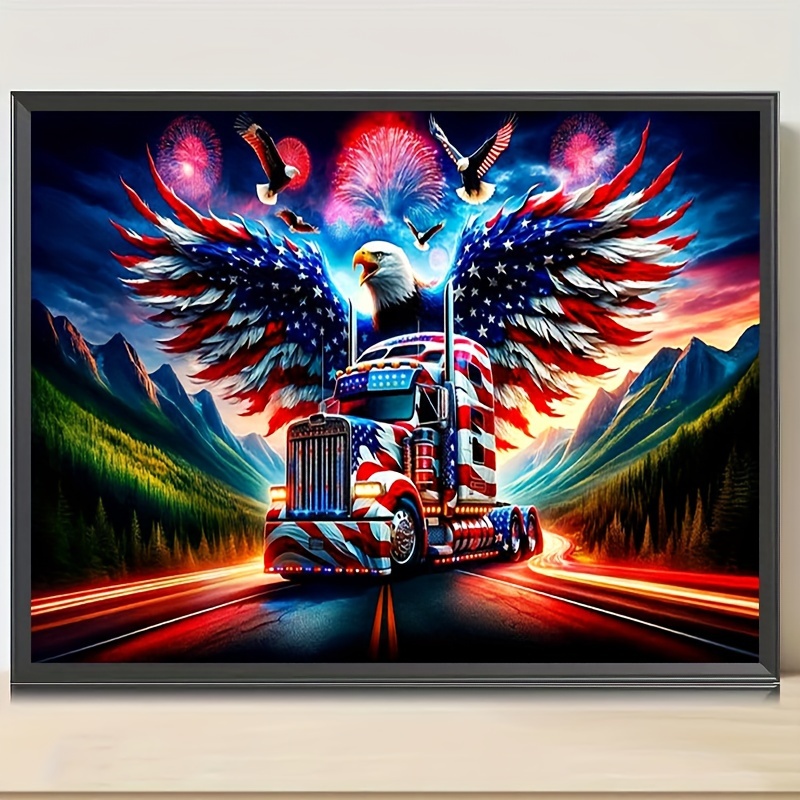 

Eagle & Truck 5d Diamond Painting Kit - Diy Full Round Rhinestone Mosaic Art, Frameless Canvas Craft Set For Home Wall Decor, Relaxing Handmade Gift, 23.62 X 15.75 Inches