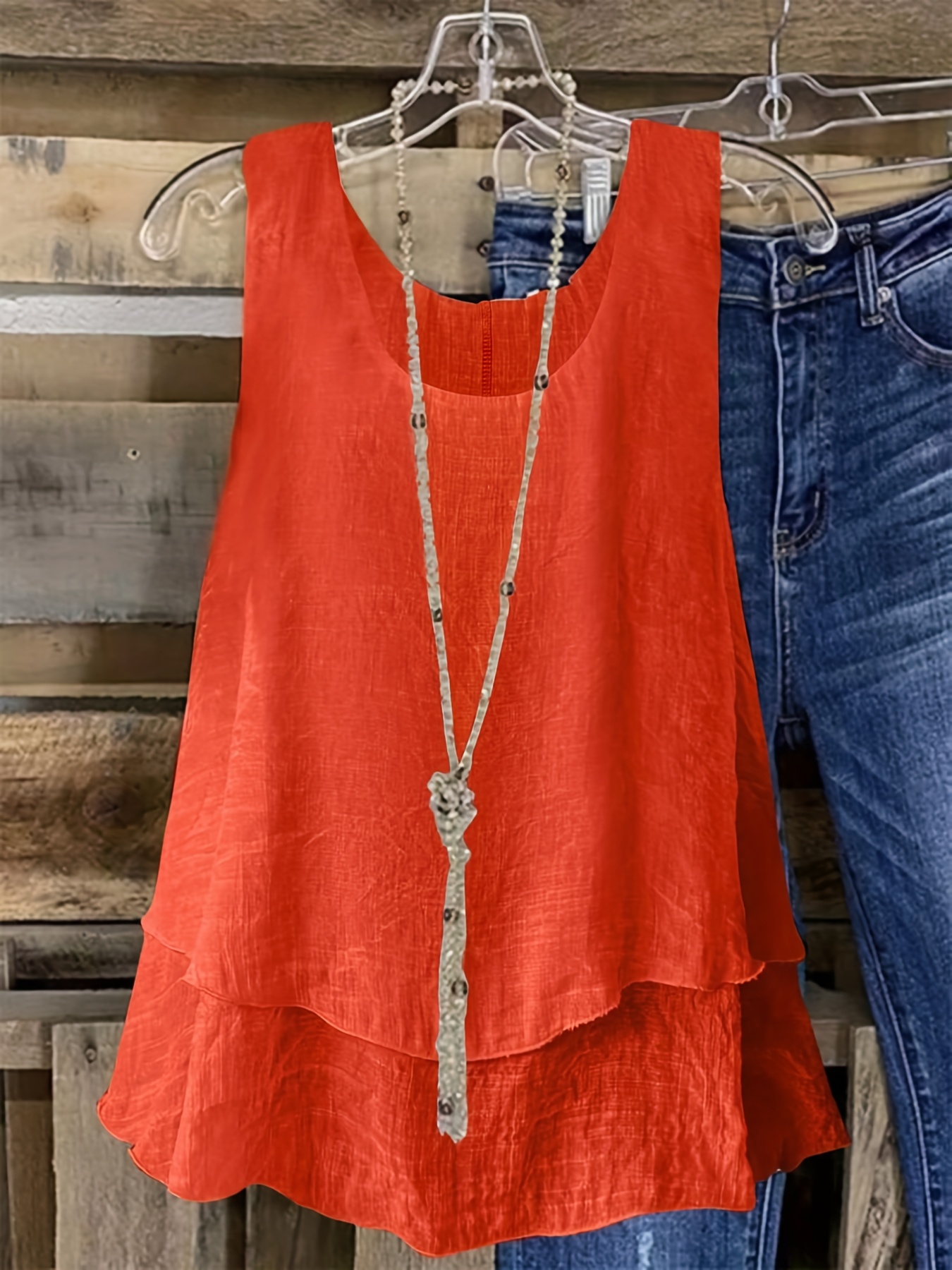 Women's Plus Size Sleeveless Elegant Top - Lightweight Breathable Blue Round Neck Vest, Machine Washable Spring Summer Casual Wear, Elegant Special Line Collection, Sophisticated Design, Textured Fabric