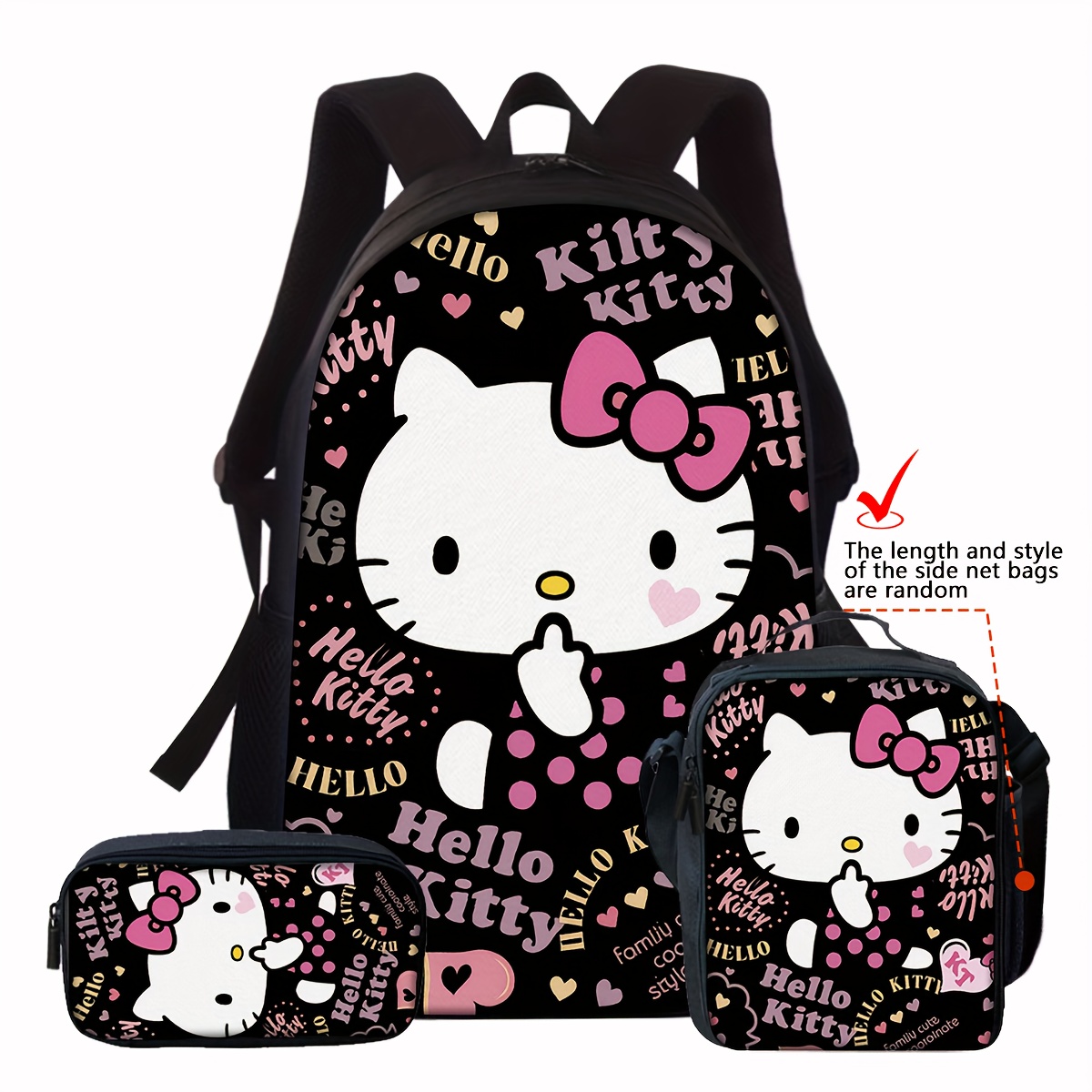 TEMU [hello Kitty Backpacks] 2025 Latest 3pcs Set Of For Hello Kitty Backpacks, Anime Print Backpacks Three-piece Set, Cartoon Anime Backpack