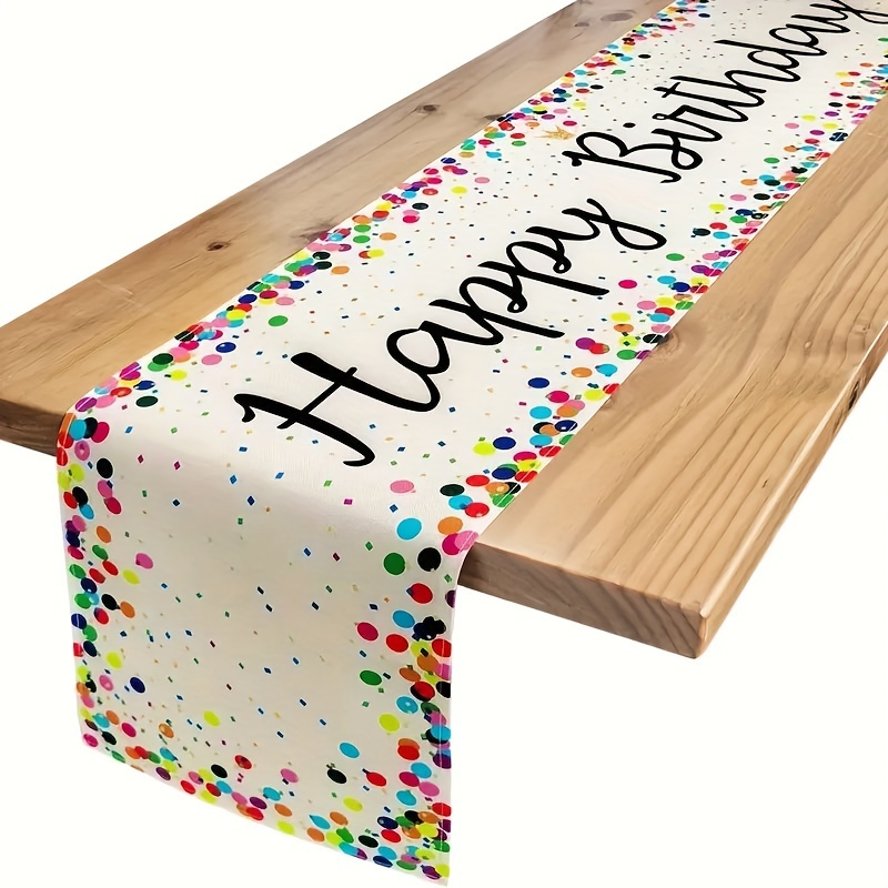 

1pc Table Runner, Polyester "happy Birthday" Table Runner, Beautiful Kitchen Dining Table Runner, Festive Dining Decor, Party Tabletop Accent, For Dinning Room And Restaurant, Home Supplies