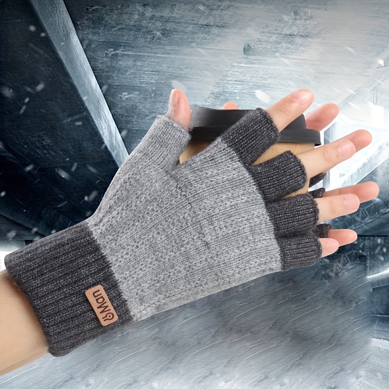 

Touchscreen-compatible Winter Gloves - Thick, Warm Knit With Half-finger Design For Outdoor Sports & Writing