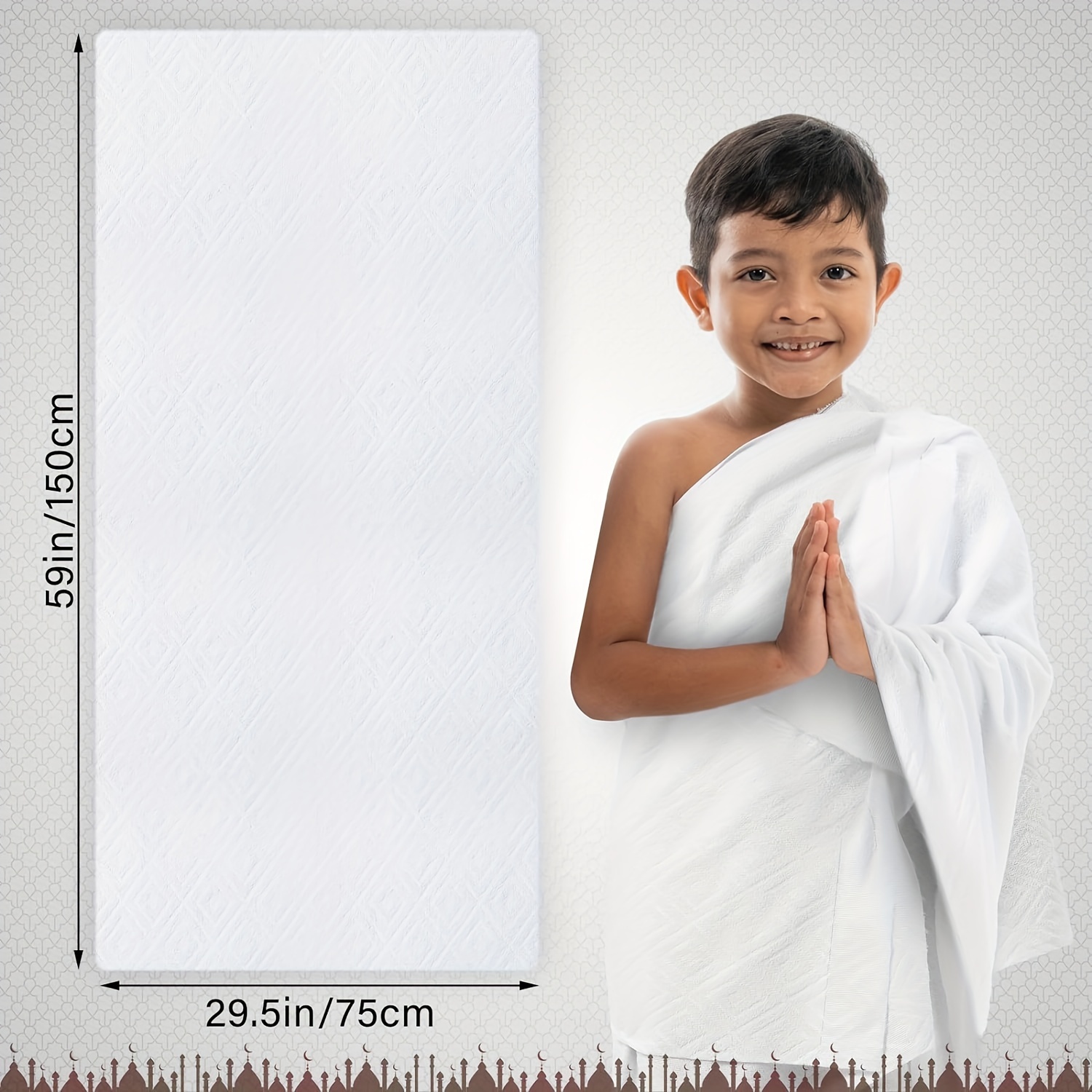 Image of 2pcs Set Combination S's And Teenagers' Shawls Clothes Hajj Shawls And Jib Clothes Boy School White Embossed Gift With Bag 250g