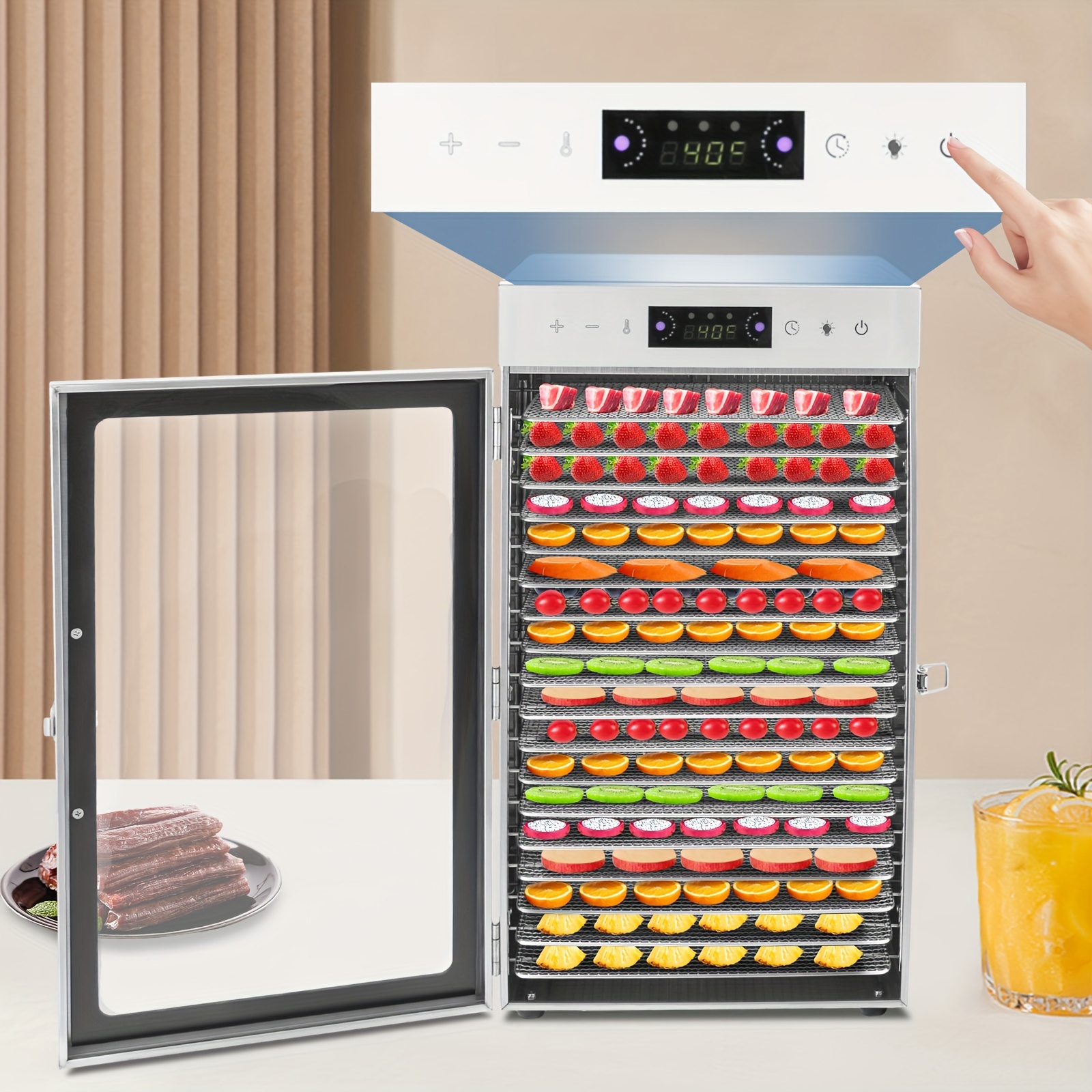 

Food Dehydrator For Jerky, Fruit, Meat, , 18-tray Stainless Steel Dehydrator Machine, Adjustable Timer, Temperature Control, Overheat Protection, Led Source Stainless Steel Fruit Dryer