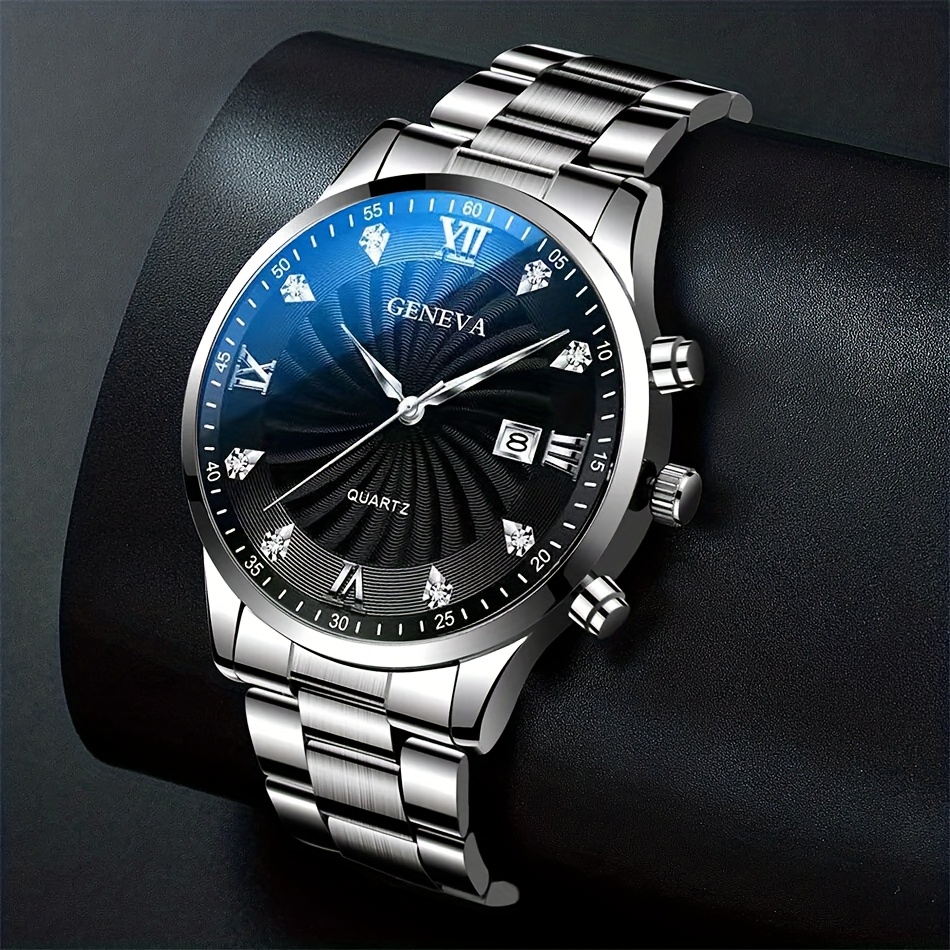 3pcs Men's Watch Set, Quartz Wristwatch with Round Case, Includes Bracelet and Necklace, Business Casual Accessories for All Occasions, Ideal Gift for Men