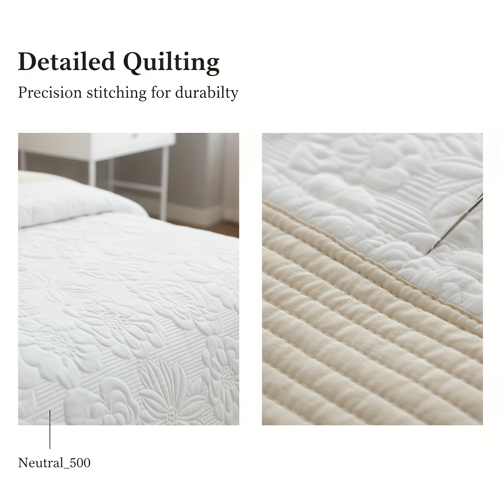King Size 3pcs Embroidered Quilt Bedspread Set - 240X260Cm, Available in 4 Soft Pastel Shades (Light Blue/Beige/Soft Gray/Pink), Featuring a Quilted Pieced Border, Ideal for Master Or Guest Bedrooms And Home Decoration