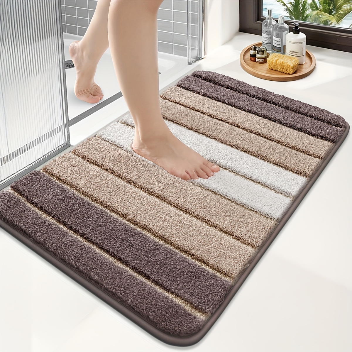 TEMU 1pc Bathroom Rug, Bathroom Mat, Absorbent Premium Bath Rug, Non-slip Comfortable Bath Mat, Carpet For Tub, Shower, Bath Room, Bathroom