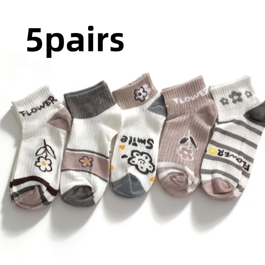 TEMU 5 Pairs Women's Floral Mesh Short Socks - Comfortable Breathable , Casual And Formal Wear Spring/autumn Essential, Cute Socks, Spring Summer