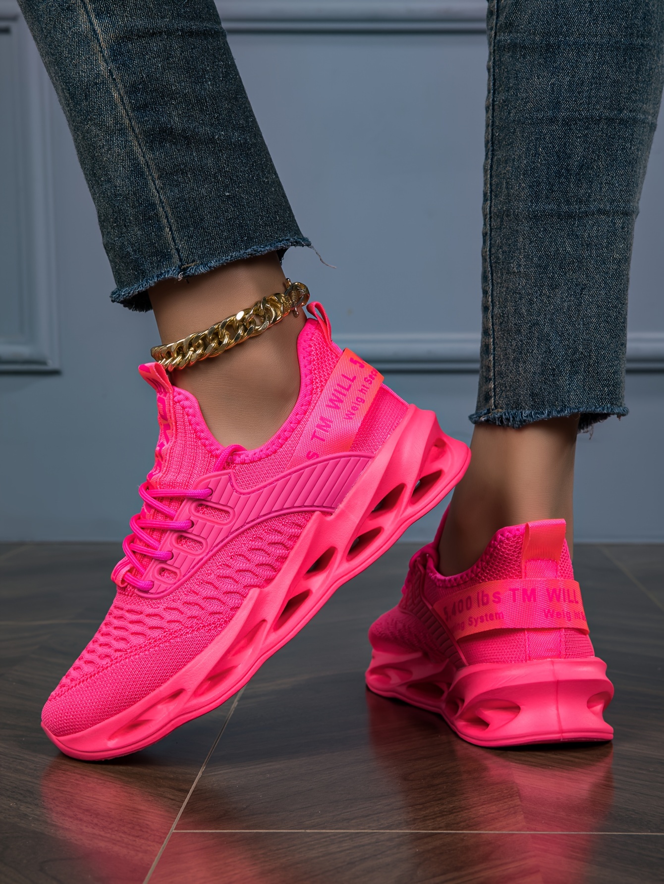 1 pair pink comfortable trendy hole laced casual shoes for men women lightweight breathable low top sneakers   versatile fashion shoes md sole mesh upper   commuting casual attire details 8