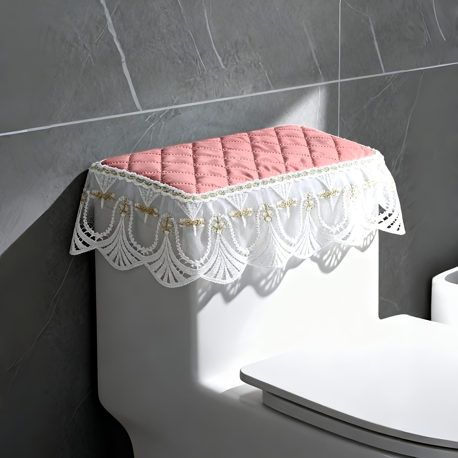 TEMU Housse de de Chasse d'Eau en Tissu Universelle -Poussière, Couverture Intégrale -Moche, Décoration de Salle de Bain, Housse Autoportante pour de