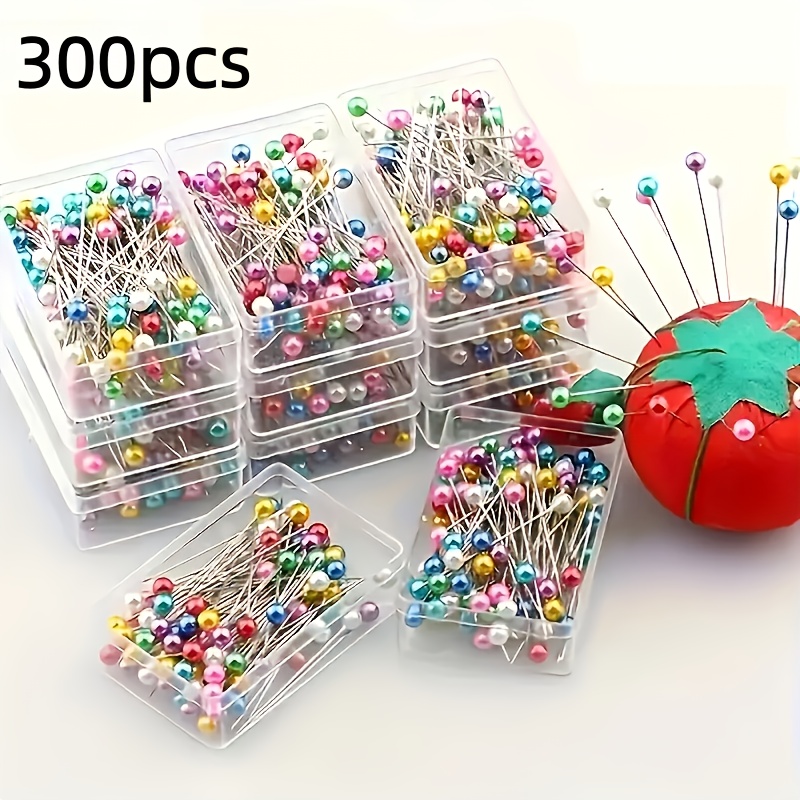 TEMU 300 Assorted Metallic Beaded Sewing Pins With Large Heads, Featuring Bright Colors Ideal For Sewing, Crafting, Tailoring, And Quilting. Durable,