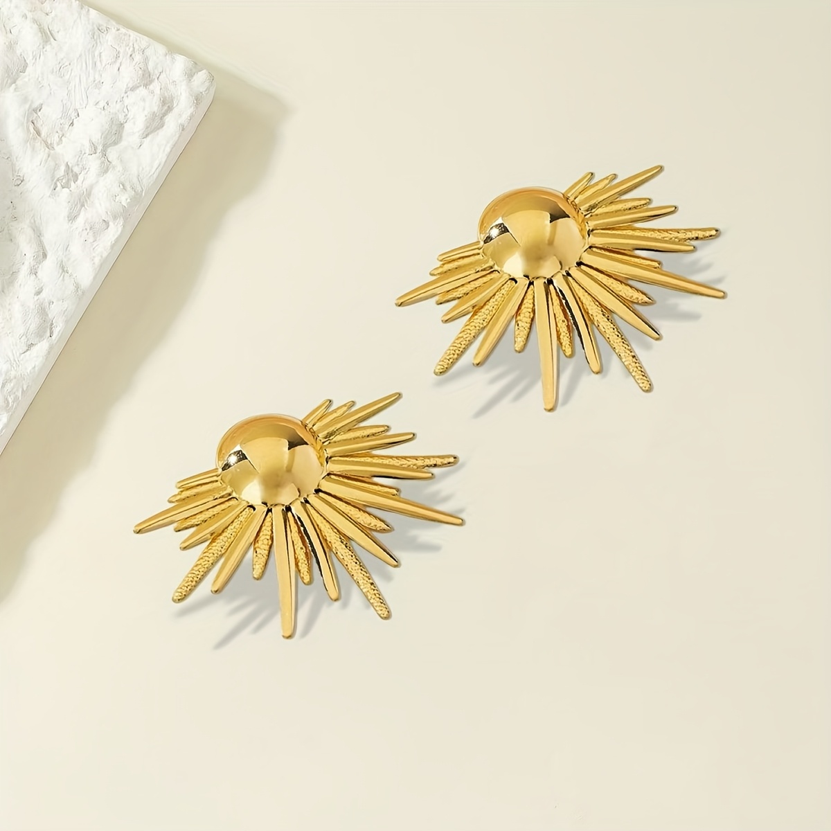 Women's Golden Sunlight Rays Stud Earrings, Radiating Lines