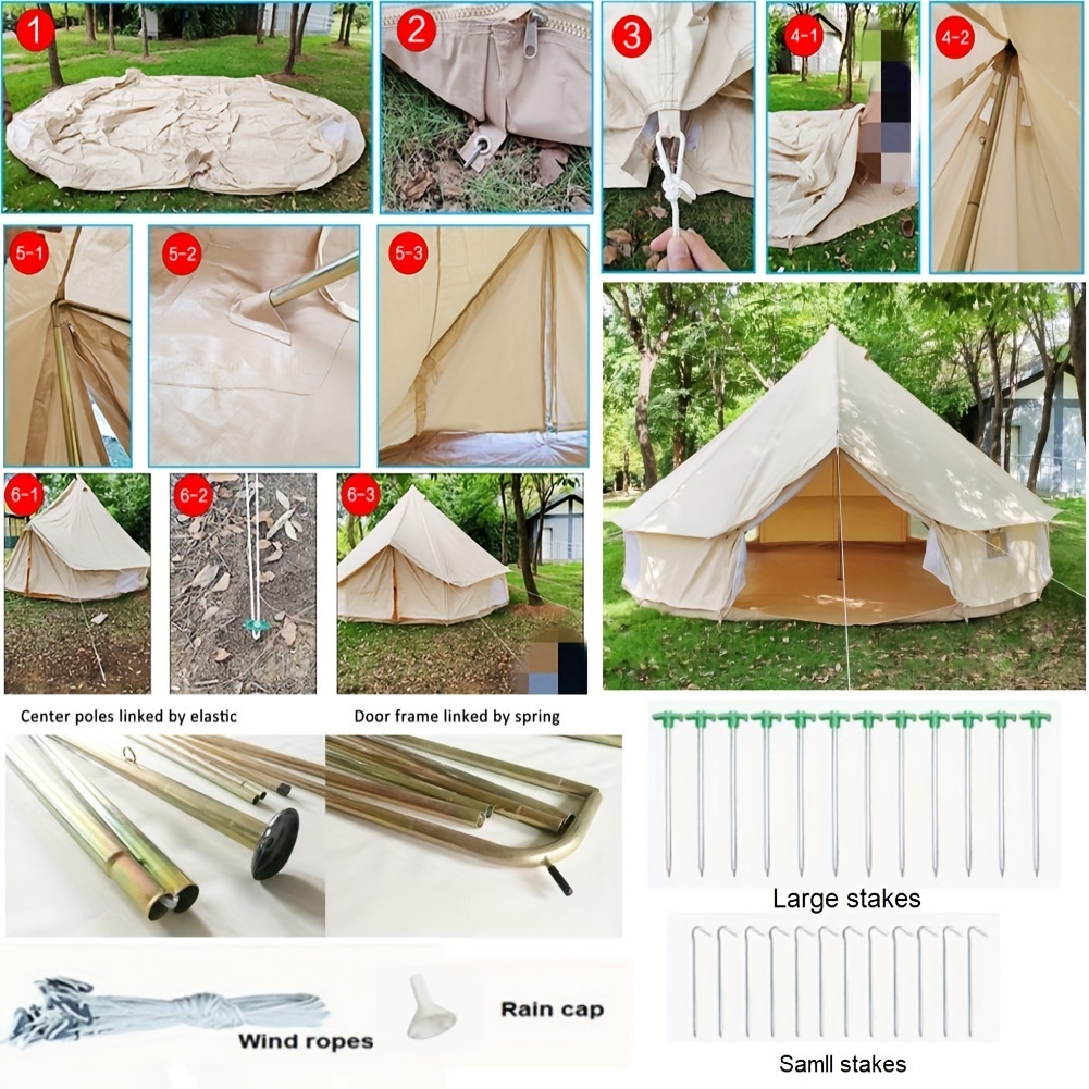宽敞的 20 英尺米色帆布铃铛帐篷 | 6m 带拉链地板的露营蒙古包 |防水耐用，适合所有季节 |可容纳 8 人 |钢架和网状通风，户外派对帐篷 商品详情 4