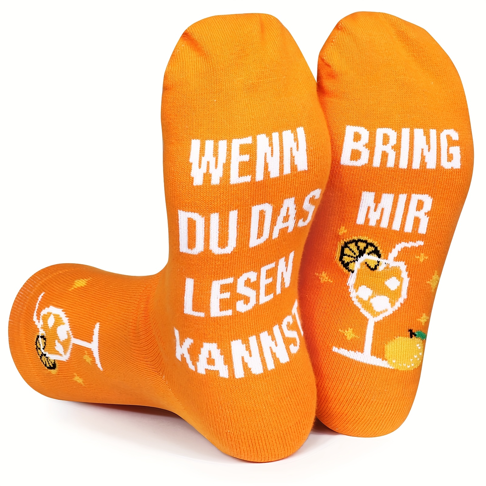 Image of 1 Pair Funny Saying Crew Socks, Novelty Socks, Can Read This Juice, Letters Hosiery Gifts, Wenn Du Das Lesen Kannst Mir Orangensaft