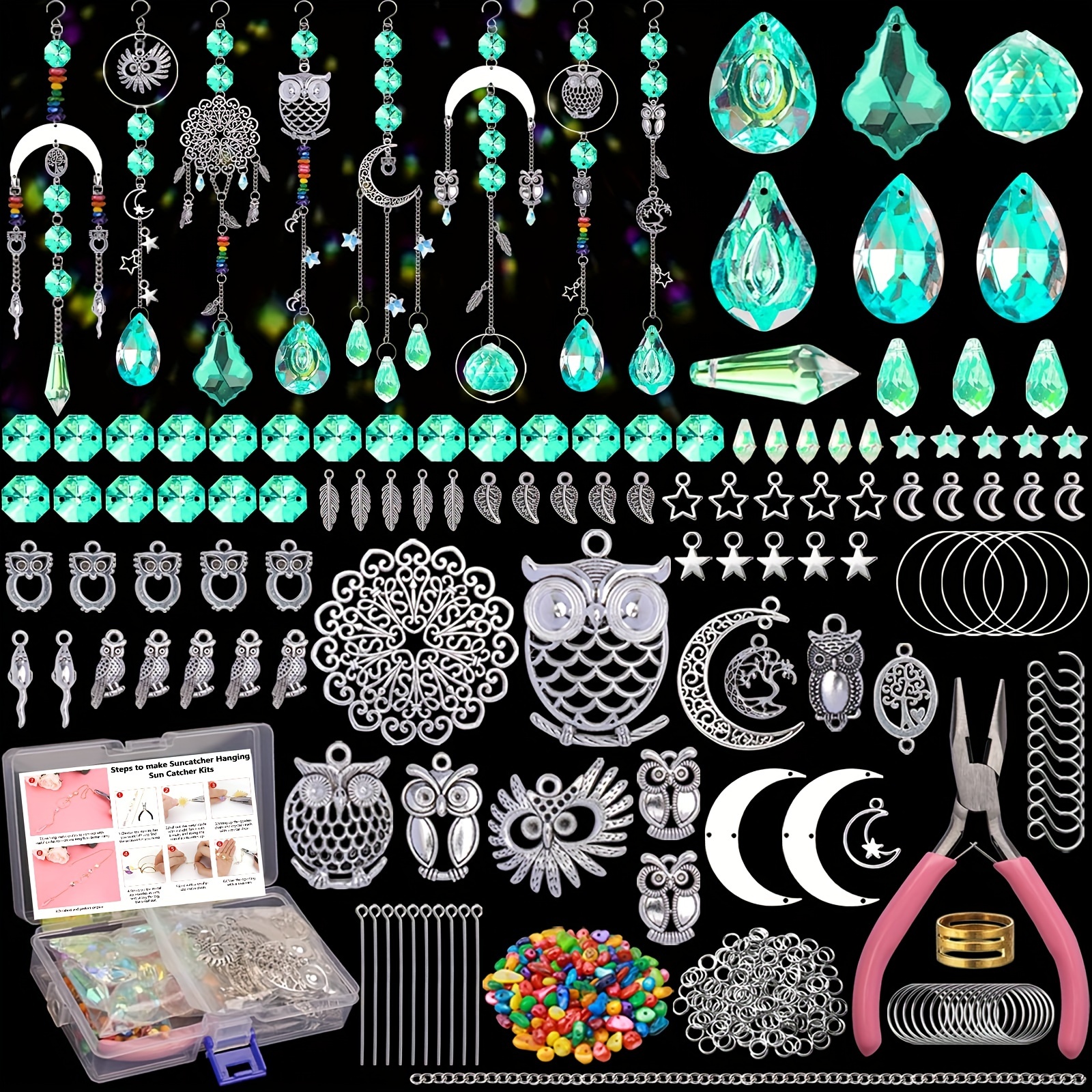 

420-piece Suncatcher Diy Kit For Adults – Wedding Crystal Rainbow Makers With Glass Beads & Tools – Owl Design Sun Catcher Crafts For Indoor Windows – Glass Suncatchers Making Supplies Set