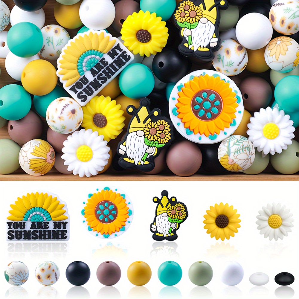 

99pcs Silicone Beads Assortment Set - Sunflower Theme Bead Kit For Jewelry Making, Diy Crafts - Durable & Colorful Silicone Beads For Bracelets, Necklaces, And More