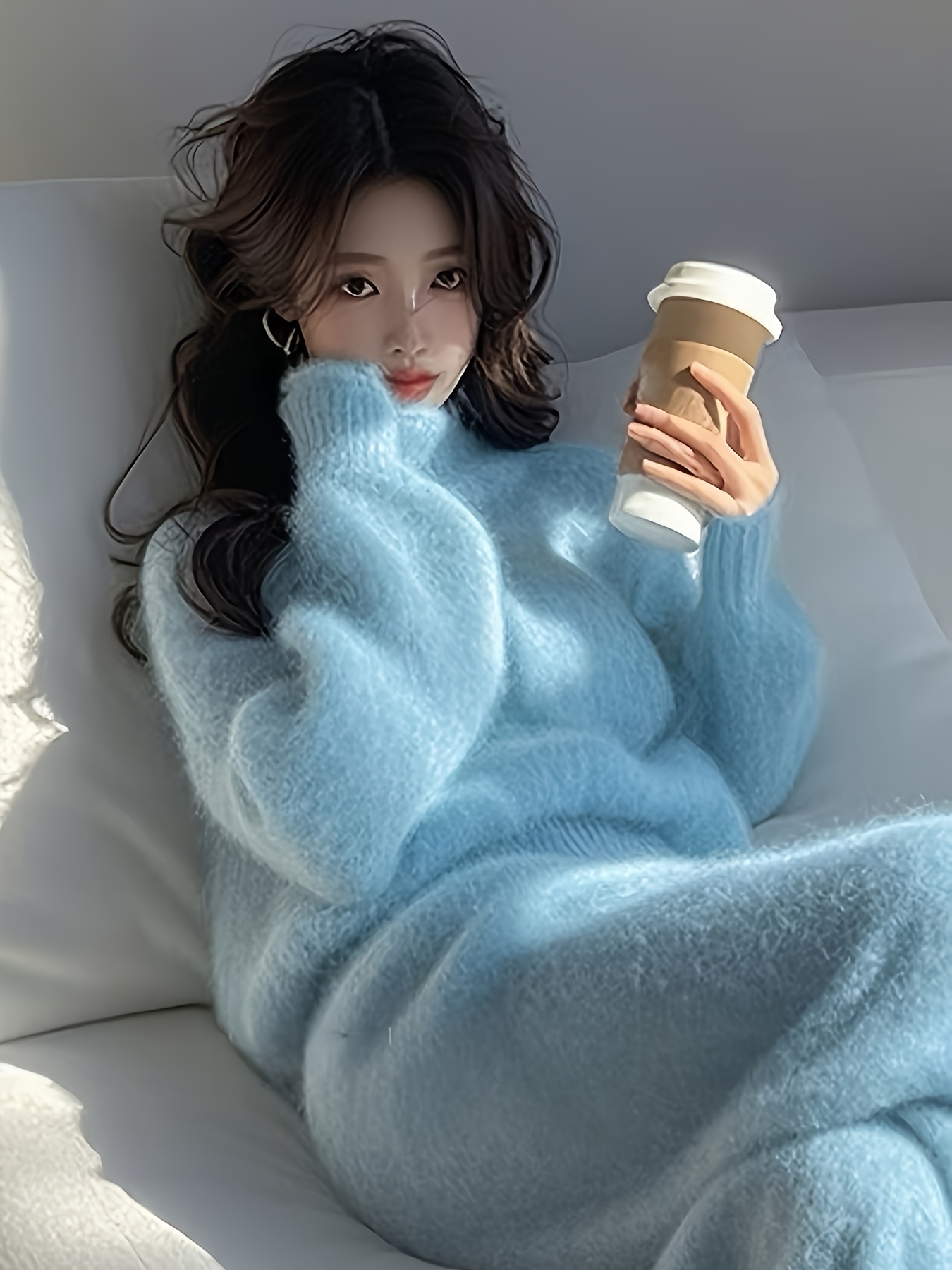 winter fashionable and elegant blue casual sweater two piece set for stylish women Product details 3