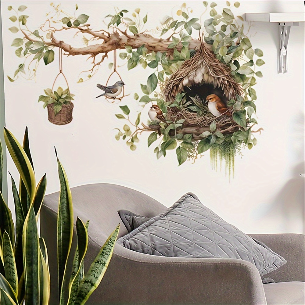 

2pcs Bird & Nest Wall Decals - Cute Cartoon Design, Pvc Home Decor Stickers For Bedroom And Living Room