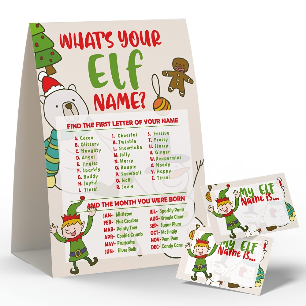 TEMU 31pcs Elf Birthday/christmas Party Game - Elf Name Activity With 30 Elf Labels - Elf Birthday Party, Christmas Party Games & Adults - No