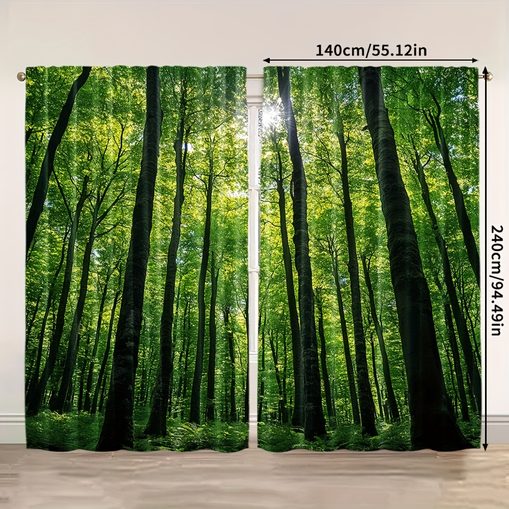 TEMU Set Of 2, Versatile Spring Curtains, Woodland Design, Long-lasting Polyester, Ideal For Home Decoration, And Sturdy Material, (rod Not Included)