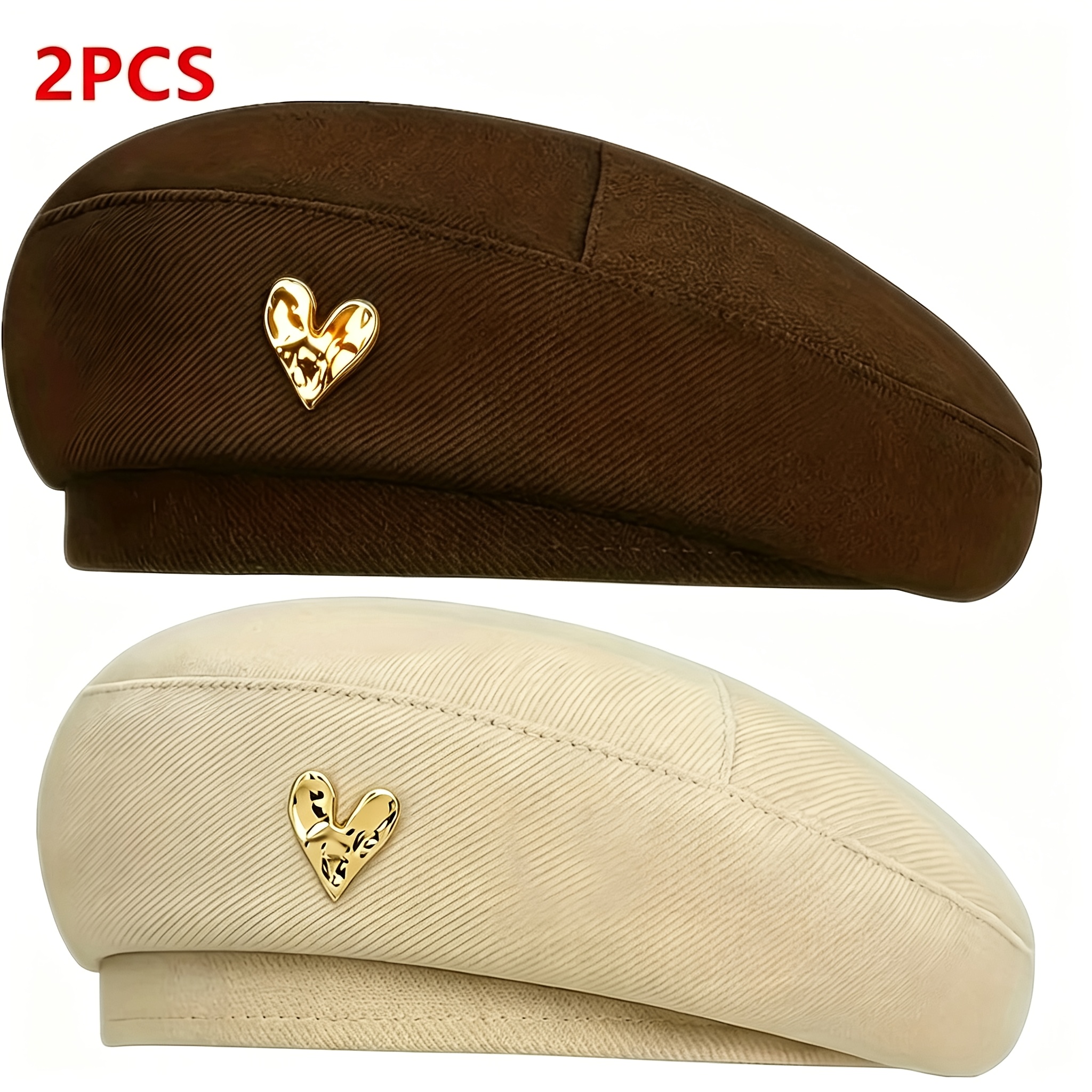TEMU Ensemble 2 pièces plat 2D : Beret élégant et stylé pour /hiver, octogonal polyvalent flatteur pour , chapeau de peintre printemps/été