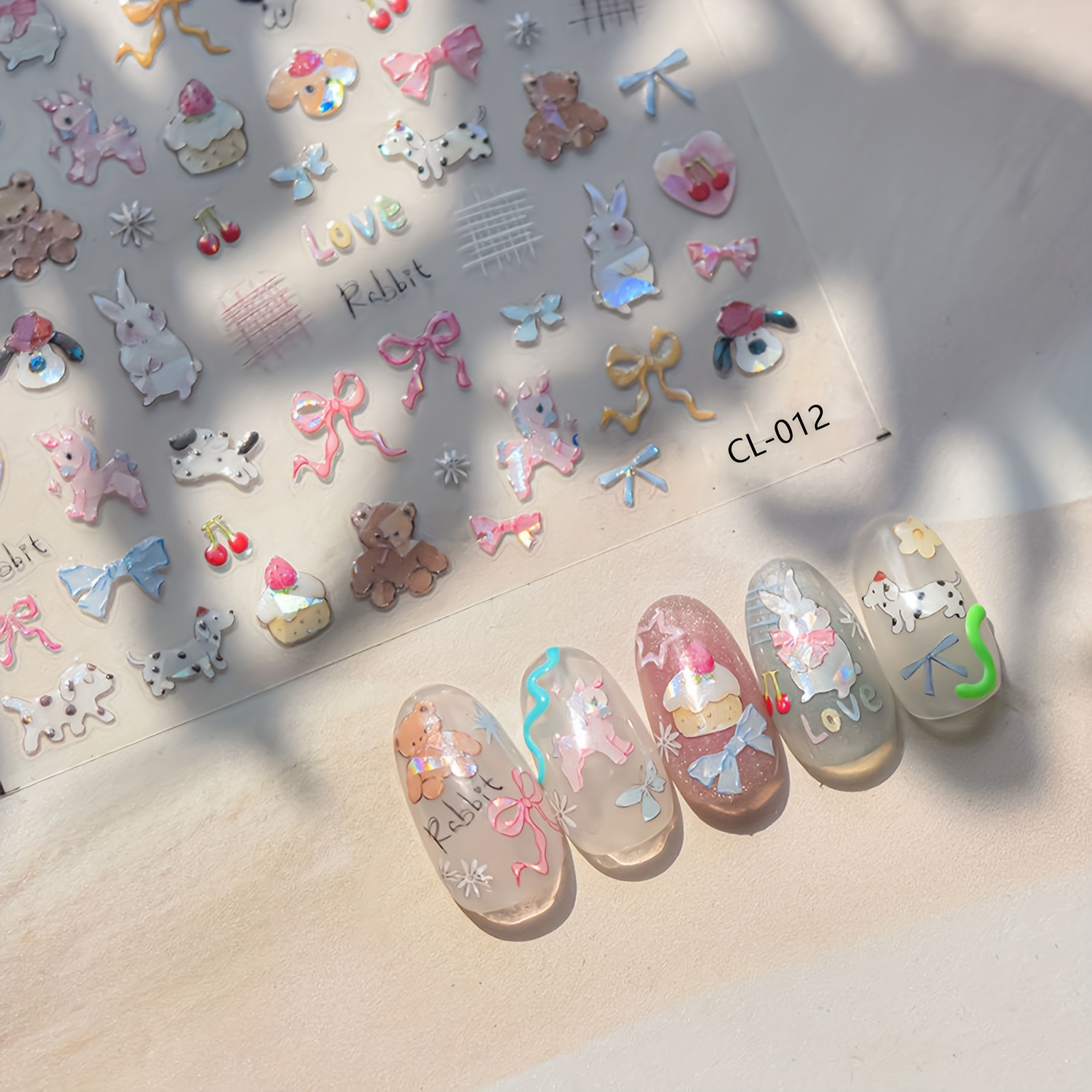 

Y2k-inspired Holographic Nail Art Stickers - Cute , Fruit & Bow Designs | Resin Decals For Diy , Creative, Laser