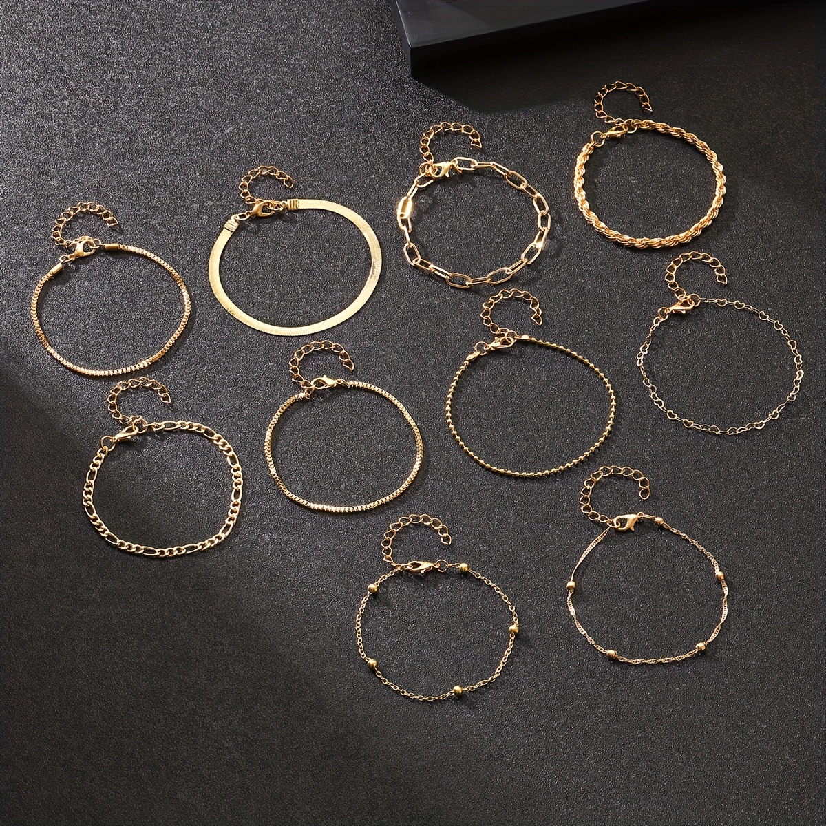 10pcs Gold Bracelet Set - Metal Chain Link Bangles for Daily Wear
