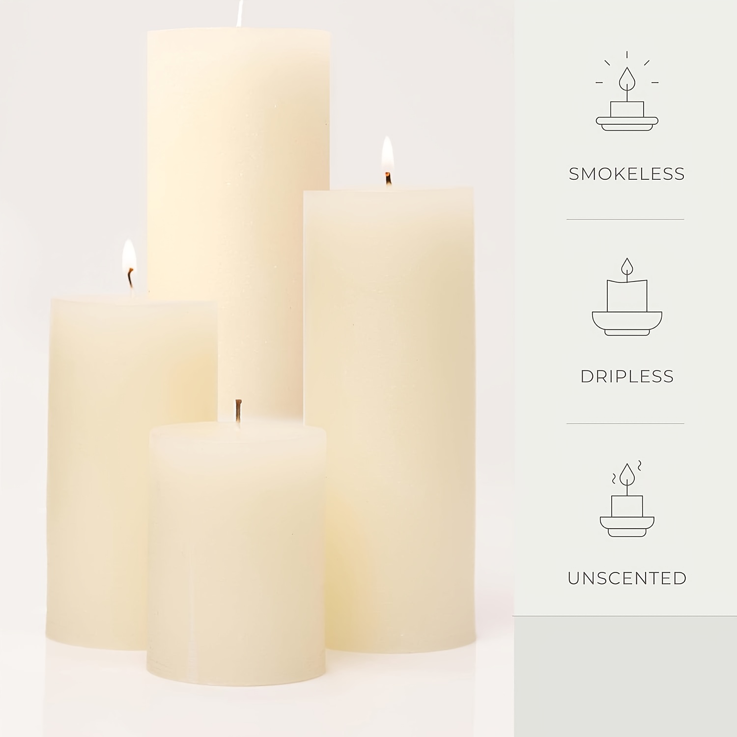 TEMU Soy Candles 85 Hours Long Burning White Soy Wax Candle Handmade Smokeless Soybean Pillar Candle For Wedding Table Home, 4 Pack (/3/4/6)inch