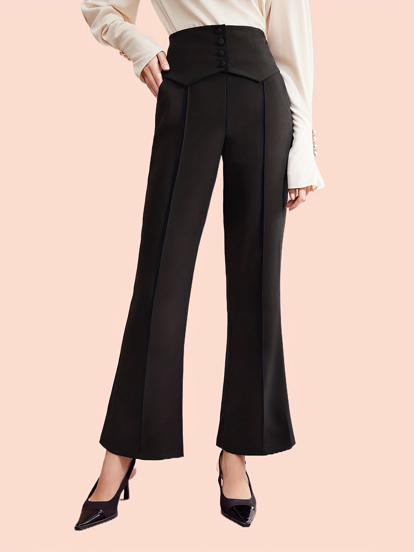Womens High Waist Slim Fit Flared Trousers Trendy Casual Office Work Pants  Party