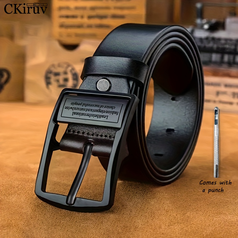 TEMU 2pcs Set Includes A Stylish Vintage Men's Belt And A Punch Tool. Men's Belt Features . Designed With A Vintage Double-sided Creative Pattern, It