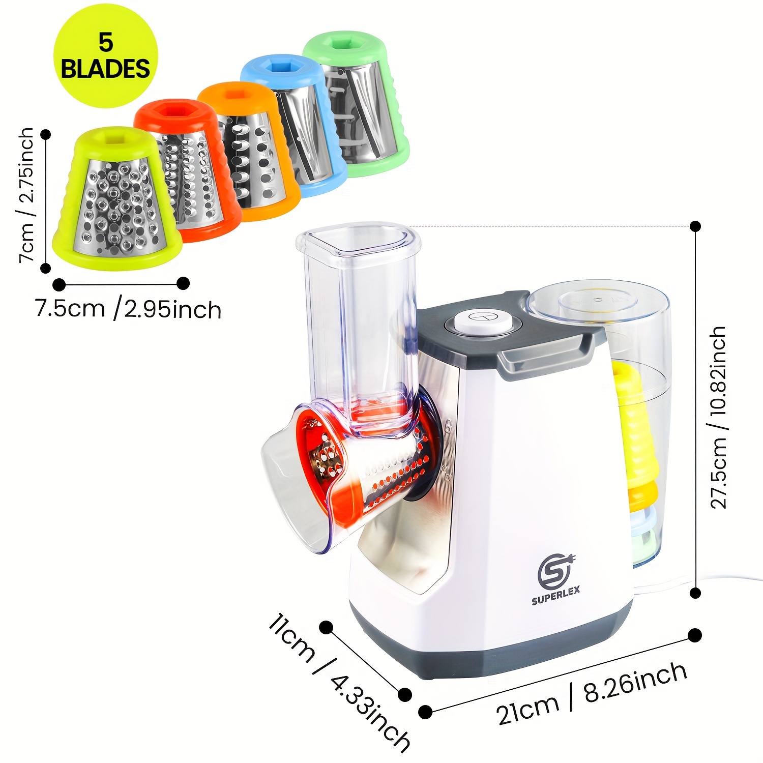 SUPERLEX 5-in-1 Electric Grater Vegetable Slicer and Food Processor