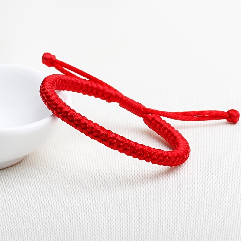 2pcs Red Rope Lucky Knot Bracelets, Handwoven Adjustable