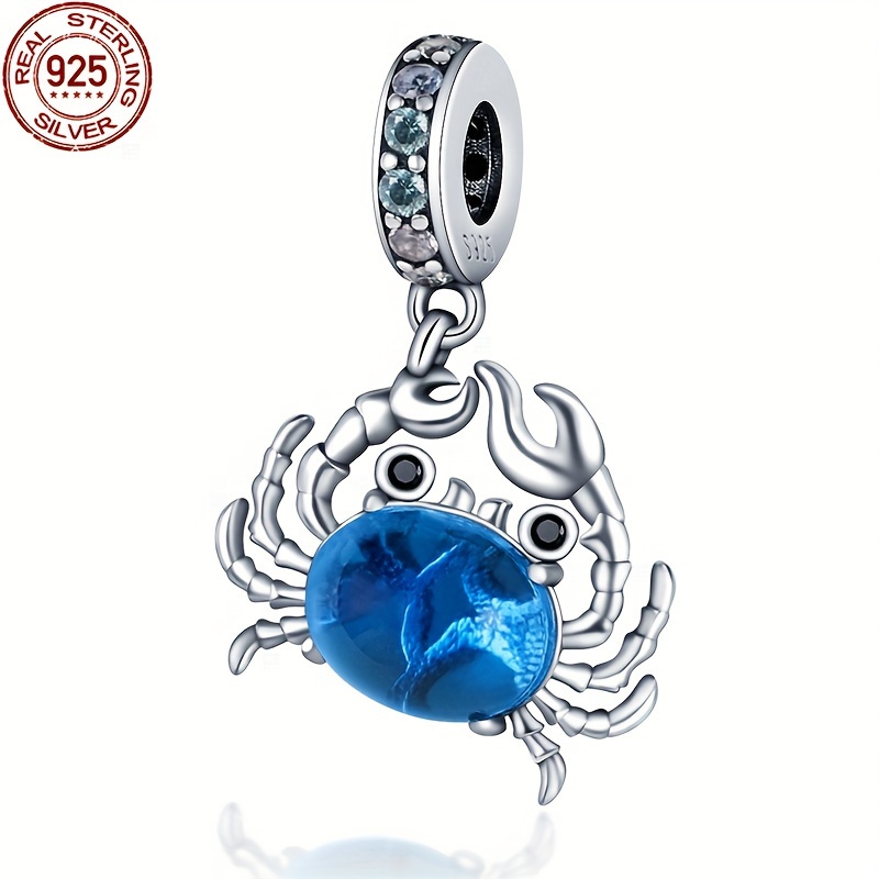 

1pc 925 Sterling Silver Blue Crab Charm Pendant Fit Original Bracelet, For Diy Women Jewelry, Silver Gram Weight 4g/0.14oz
