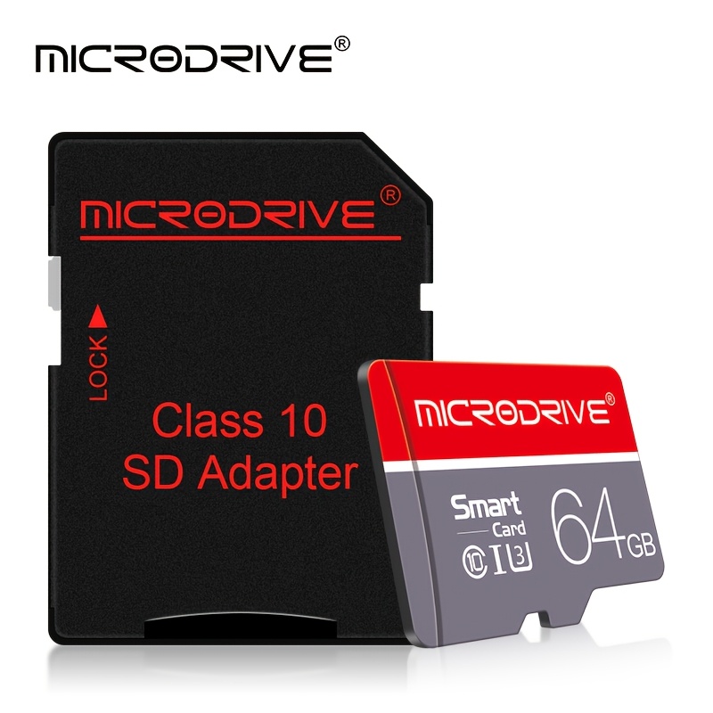 Adaptateur de carte TF haute vitesse MICRODRIVE rouge et gris, carte mémoire TF haute vitesse 64 Go, 32 Go, 16 Go, 8 Go, adapté au stockage de données sur tablettes, appareils photo, téléphones portables, équipements audio et machines d'apprentissage