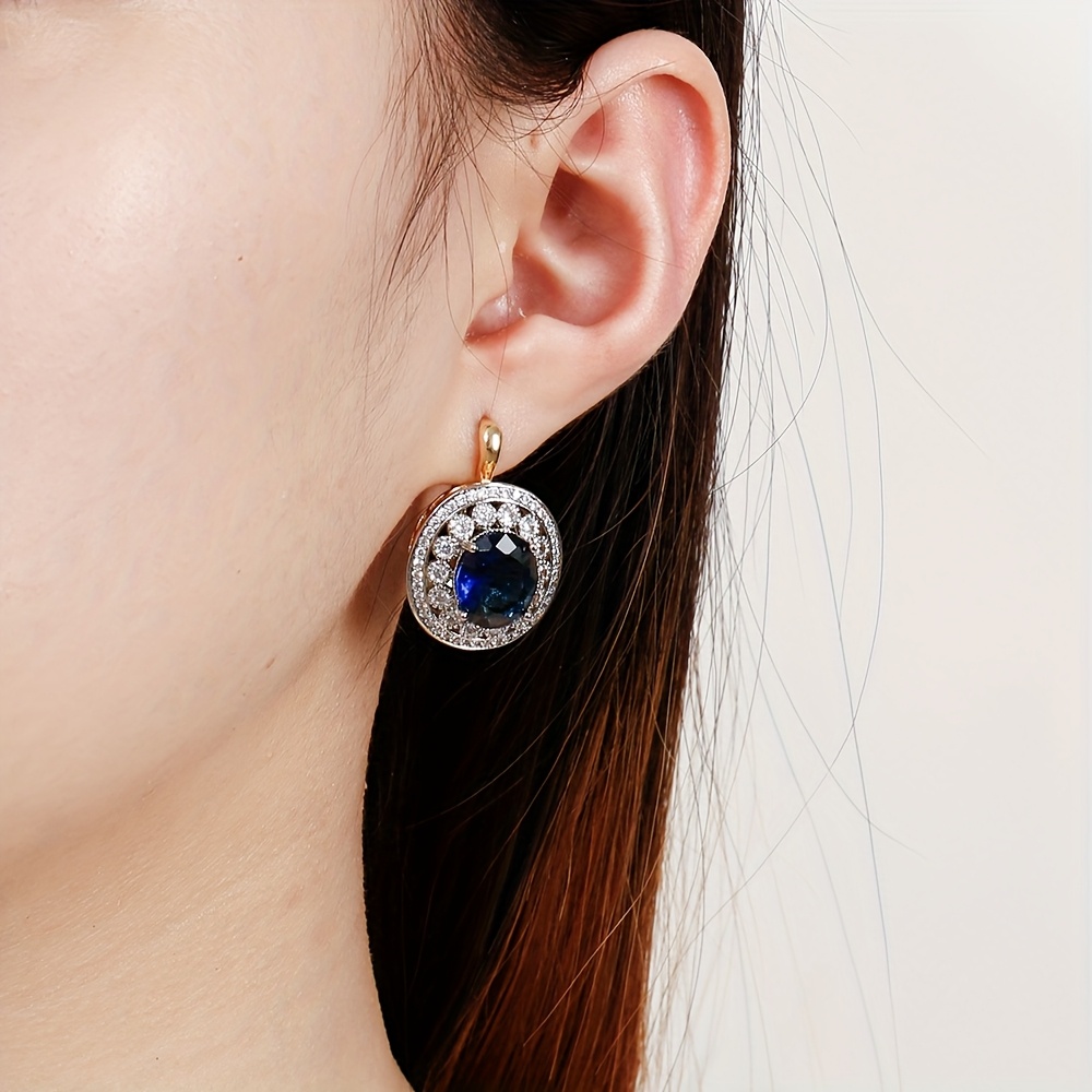 Two Tone Zirconia Oval Earrings & Ring Set 14K Golden Plated