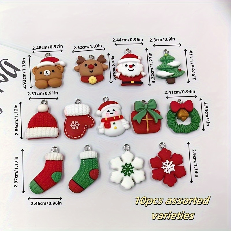 2d Flat - 10pcs Random Pattern Send Christmas Animals Bear Deer Charms For Jewelry Making Santa Claus Snowflake Socks Tree Snowman Hat Pendants Flatback Crafts Earring