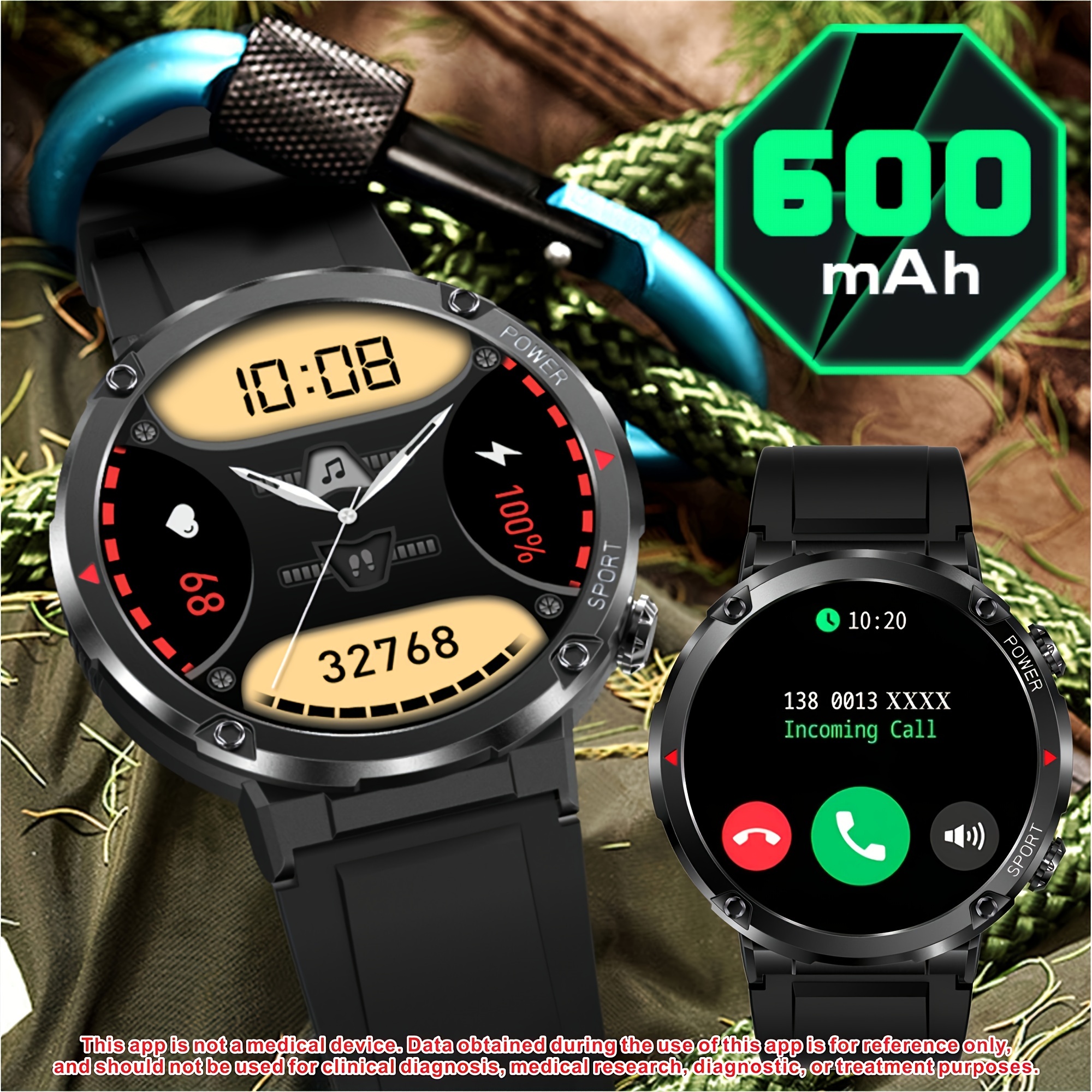 Reloj inteligente militar para hombre, 5ATM, resistente al agua  (respuesta/hacer llamadas), resistente reloj inteligente táctico con  brújula de 2.02