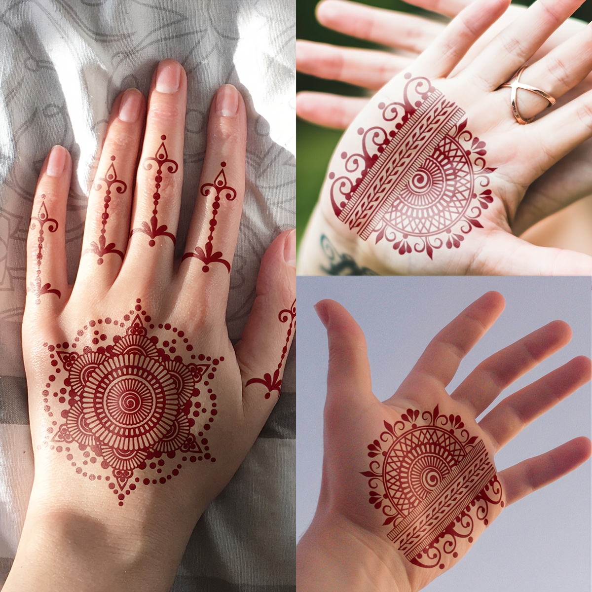 14 Blatt Temporäre Mandala-Tattoos – Selbstklebend, Wasserfest, In Rot & Braun, Für Festival, Party & Urlaub