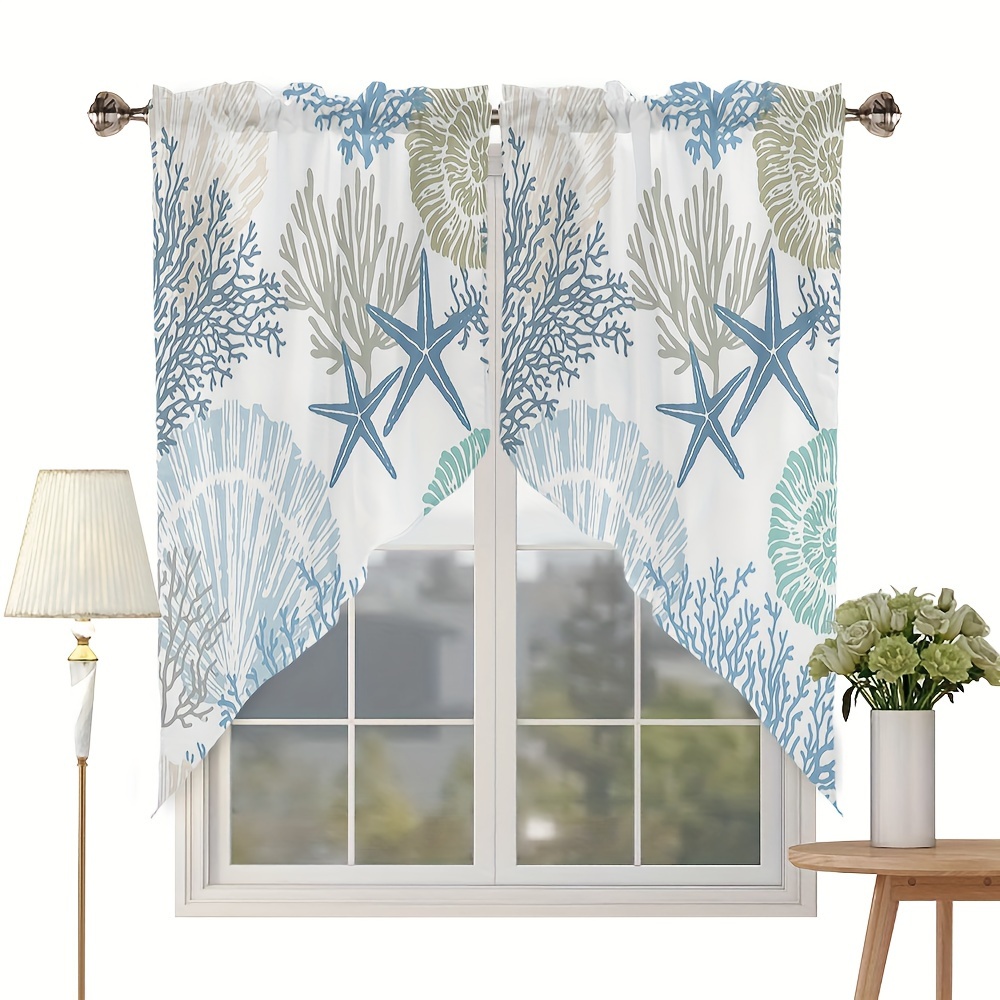 TEMU 2pcs Triangle Curtain Valances Nautical Coastal Short Topper For Small Windows Beach Themed Window Curtain Tiers For Kitchen Bedroom Living Room