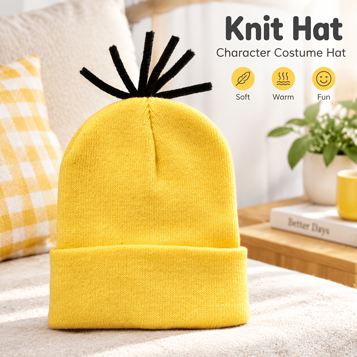 TEMU Bonnet Ananas - Doux Jaune d'Hiver avec Ananas, Convient pour les Fêtes d'Halloween et de Noël, Accessoire de Costume à Thème Cadeau pour et,