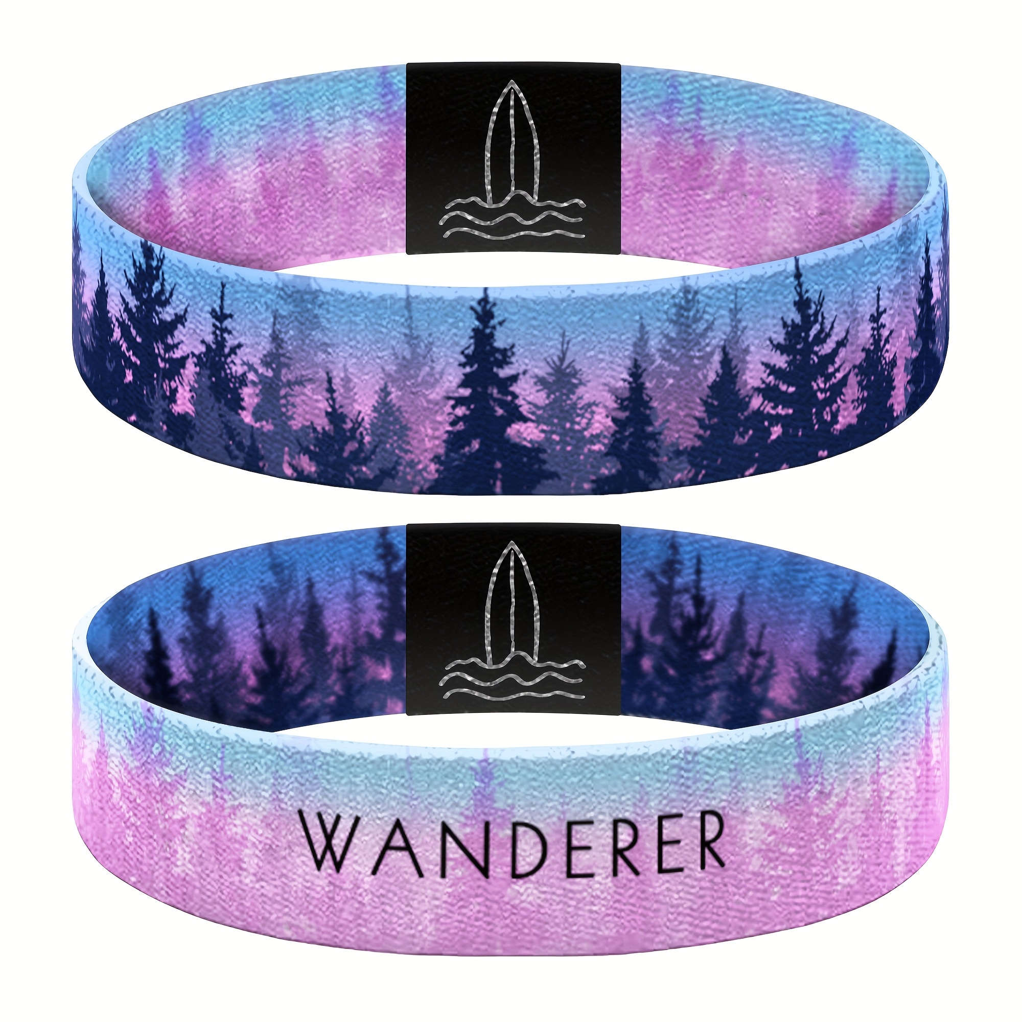 Image of 1pc Stretch Wristband, Elastic Bangle Motivational Quote Bracelet, Surf Bracelet, Sport Wristband, Great Wristband Gift For Men And Women Of All Ages, Cute Wristwear, , Pink Forest Double Sided Print