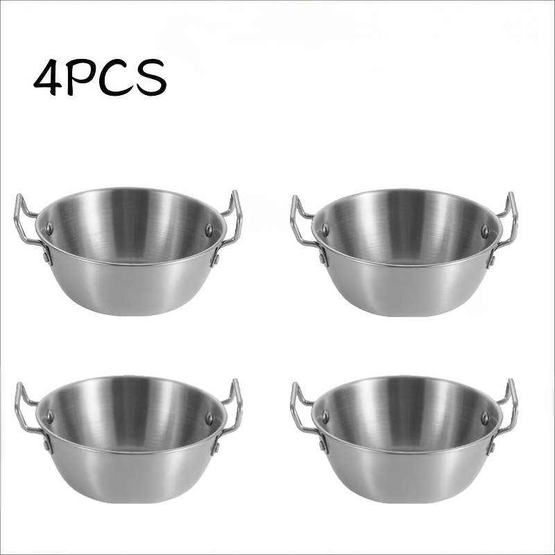 Image of 4pcs Silvery Stainless Steel Double-handle Snack Bowls, 5.51 Inches, Dual-ear Snack Plates For Fries And Fruit Salad, Home Kitchen And Dining Use
