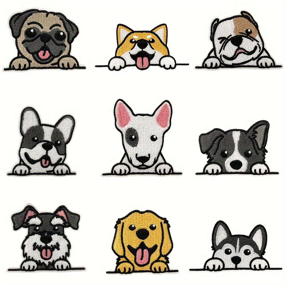 

9pcs Cute Cartoon Dog Iron-on Patches Embroidered Appliques For Clothes, Denim Jackets, Backpacks - Polyester Animal-themed Diy Decorative Patches For Craft, All-season Fashion Accessory For Ages 15+