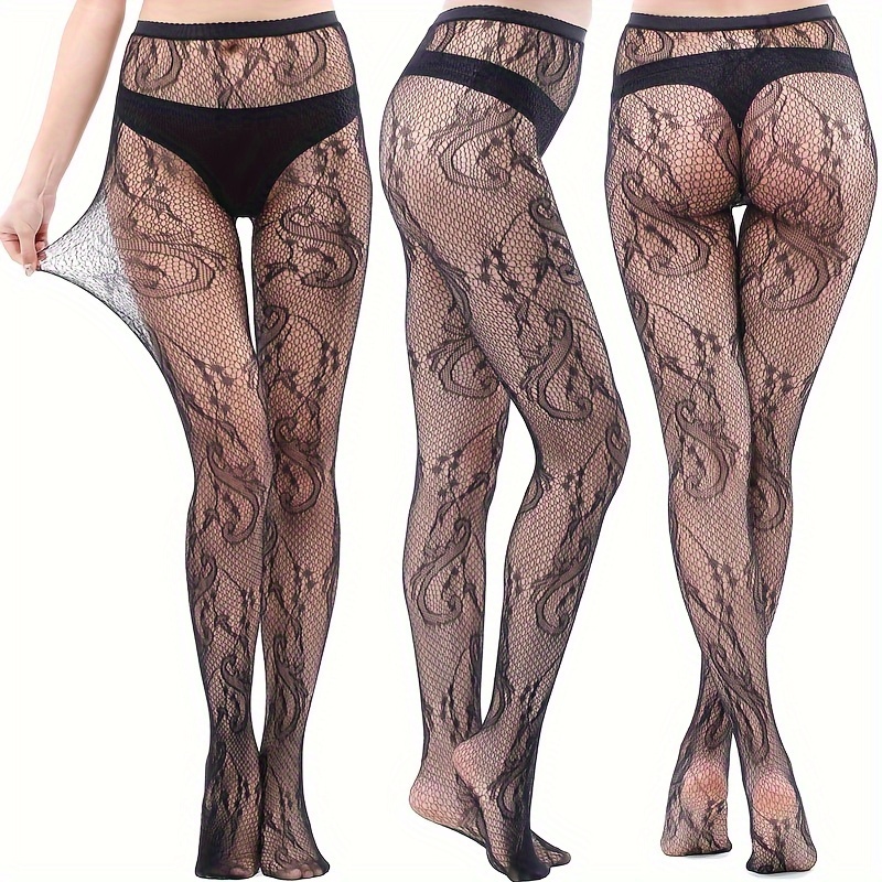 Women Sexy Hollow Out Fishnet Pantyhose Dark Gothic Punk Asymmetrical  Jacquard Patterned Bottoming Leggings Tights Dropshipping