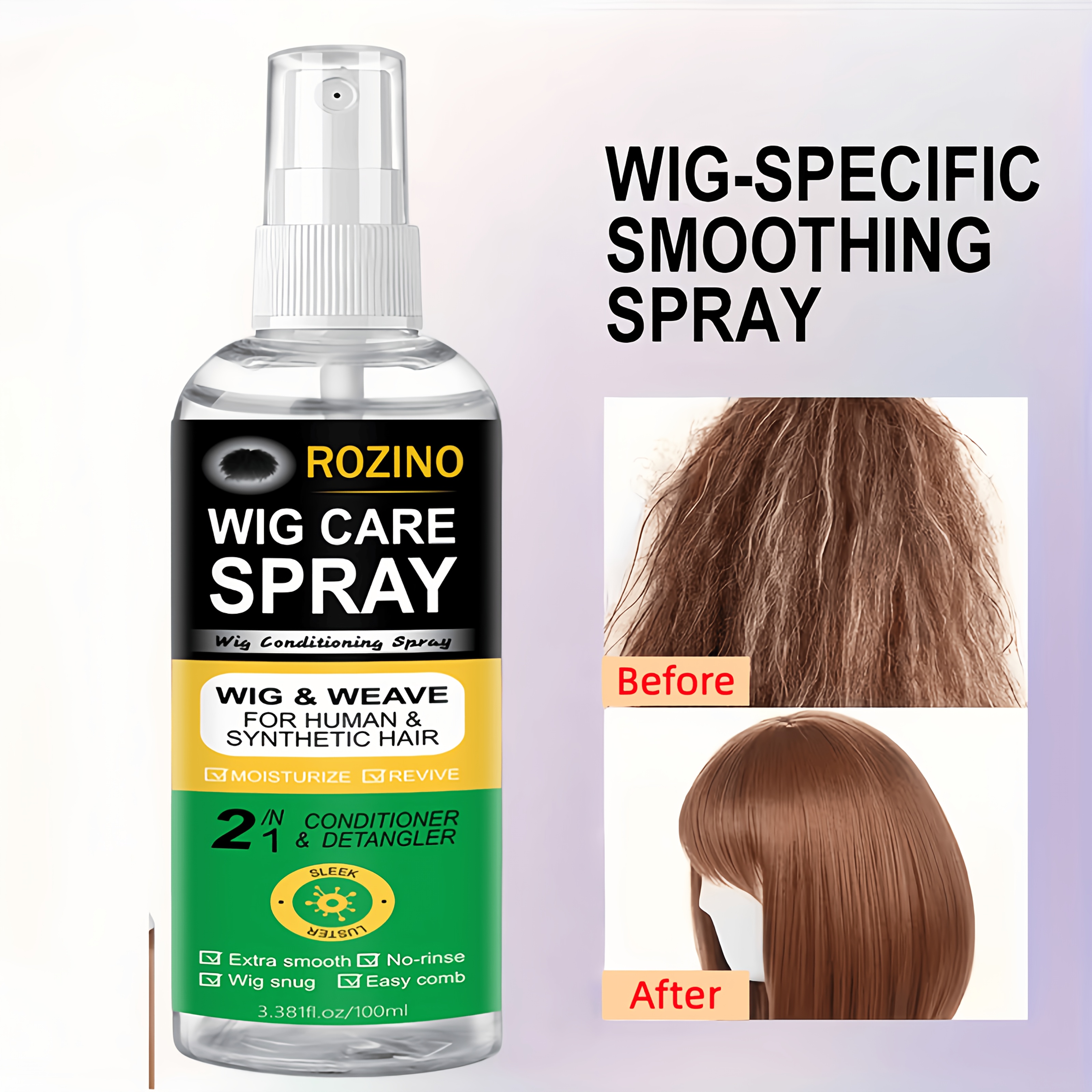TEMU [a Light Spray For Smooth, Shiny Skin] Wig Care Wig Detangle Spray Frizz And For Human Lace Wig, Hair Expansion, Wig Hat, Static