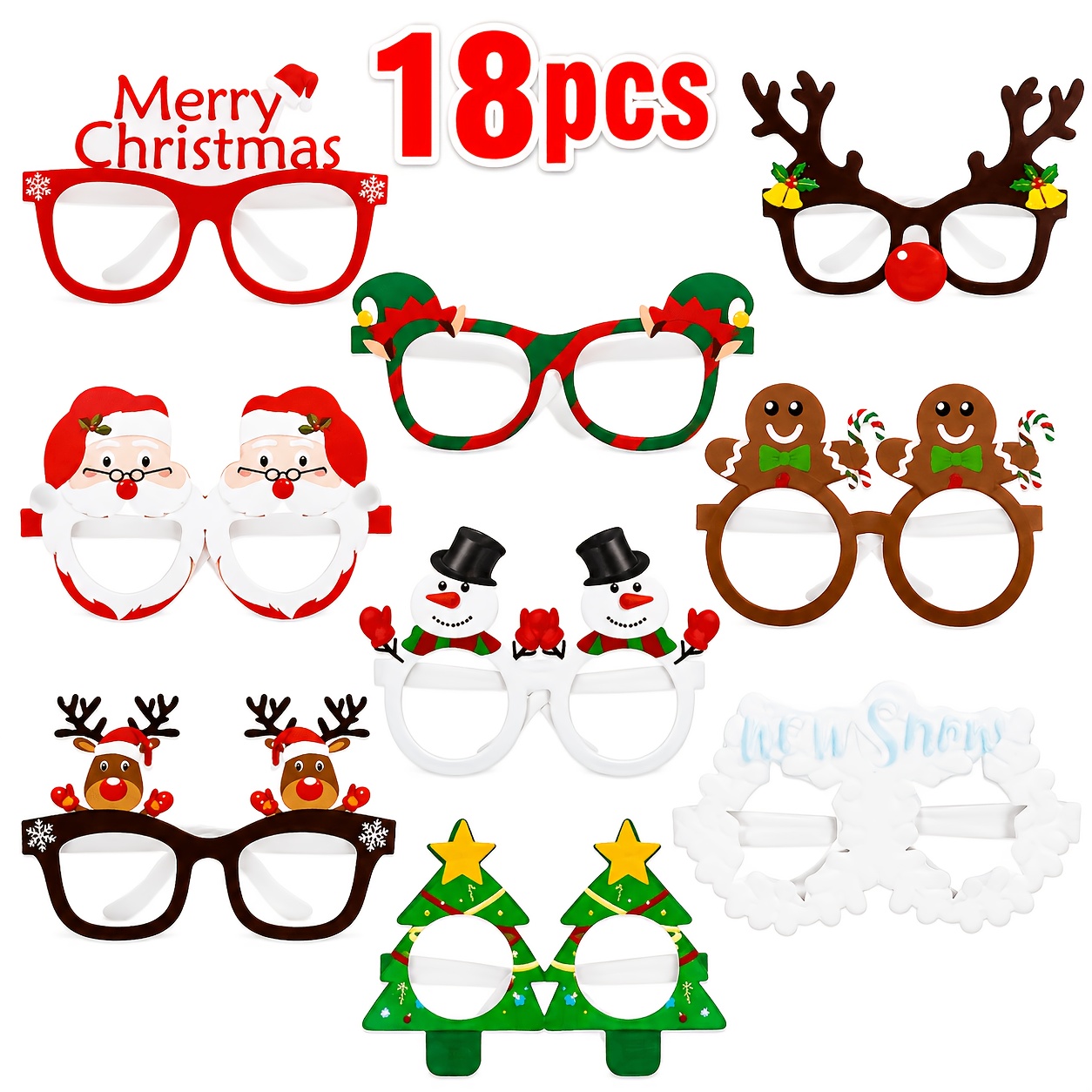 TEMU 18 Christmas-themed Paper Glasses With Random Patterns And Colors, Including Santa Claus, Christmas Trees, Reindeer, Etc., Suitable Props,
