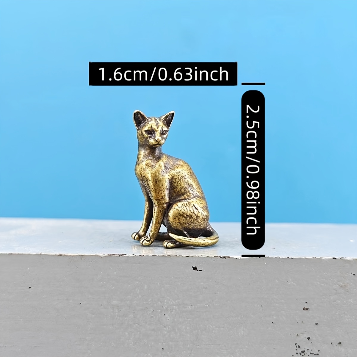 TEMU Figurine Miniature Rustique Vintage en Laiton Chat Abyssinien Simulé Tigré Orange, Modèle pour Rocaille, Bonsaï, Aquarium, Table de Sable, Micro