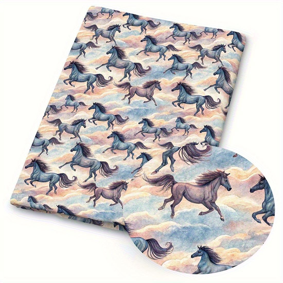 TEMU Tissu à imprimé chevaux au , 1 pièce - 59 x 19,68 pouces (150 x 50 cm) - Tissu en polyester prédécoupé - Convient pour la couture DIY, le