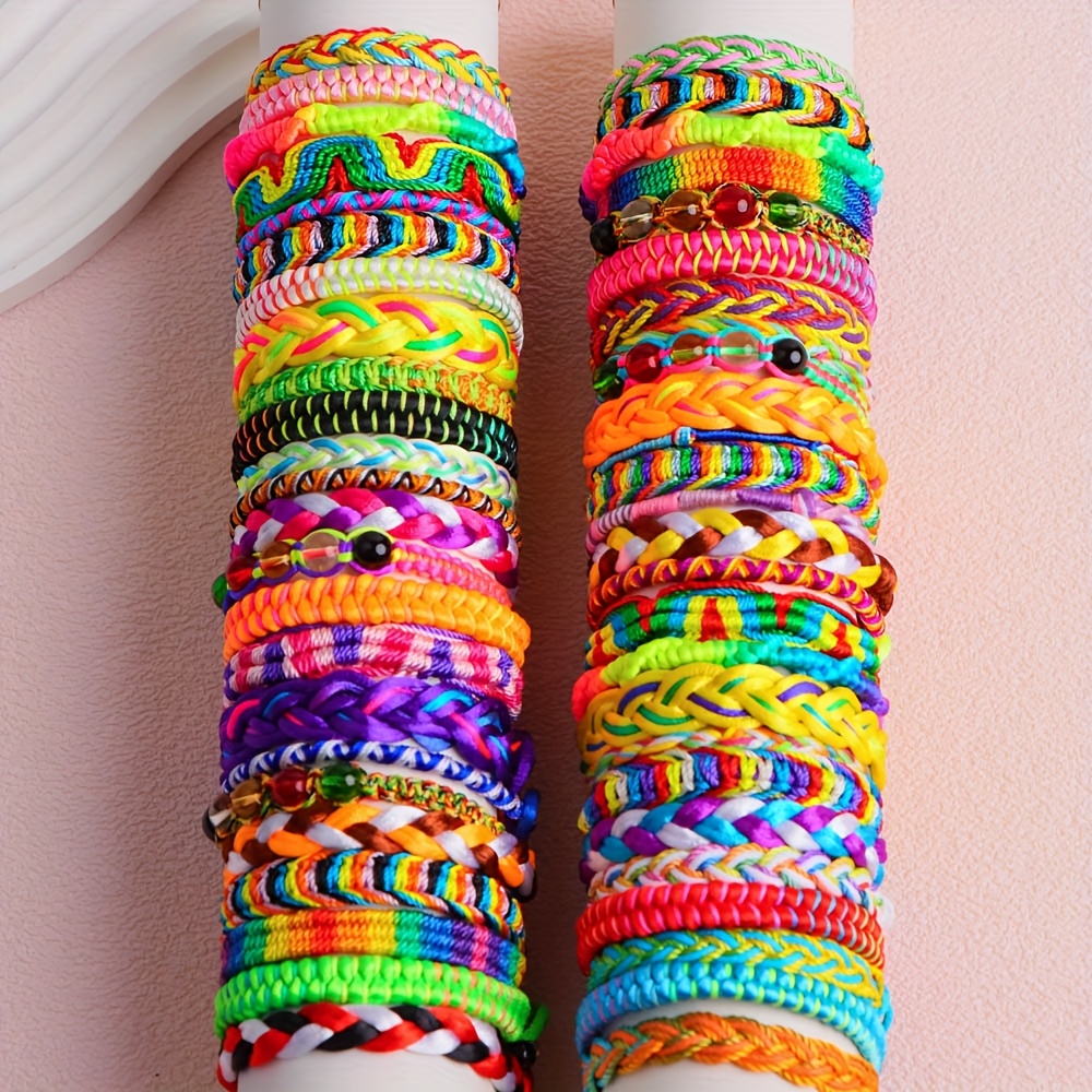 Image of 20pcs/lot Bohemian Rainbow Woven Adjustable Size Bracelets Suitable For Multiple Sets Of Friendship Bracelets For Girlfriends Daily Party Jewelry Accessories
