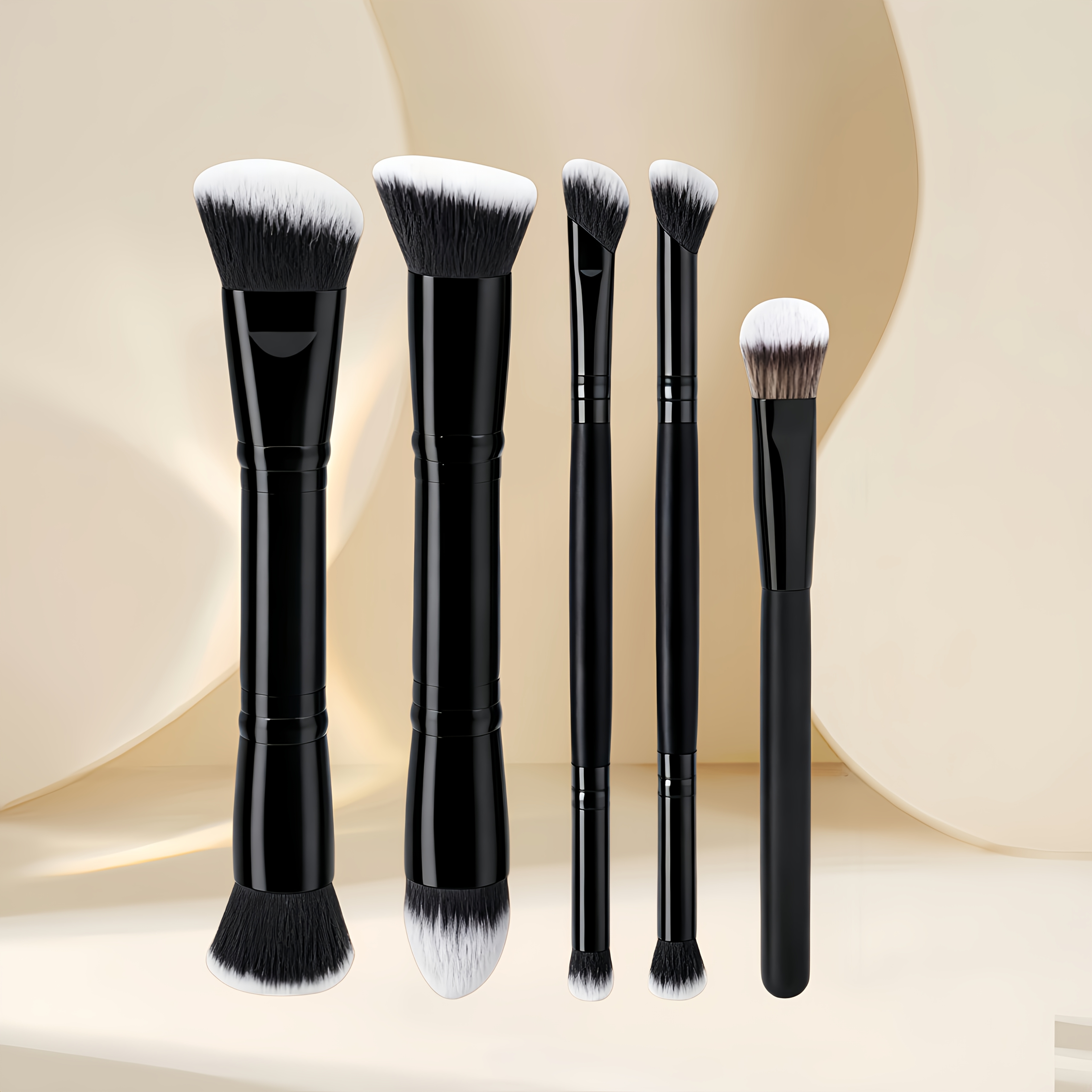TEMU 5pcs Double-ended Brush Set, Including Flame Brush, Angled Brush, Shading Brush, Blush Brush, Triangle Brush, Eyeshadow Brush, Set With No
