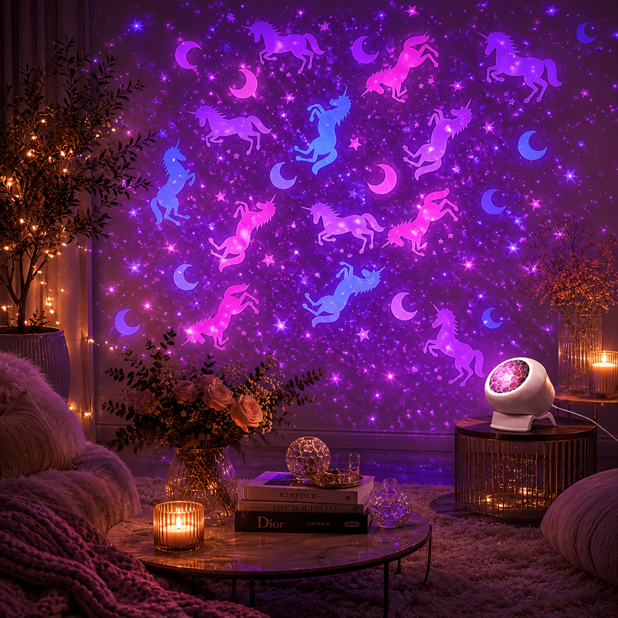TEMU Projecteur d'étoiles licorne, alimenté par USB, réglable à , rempli de de licorne, crée une ambiance chaude et apaisante, idéal pour la